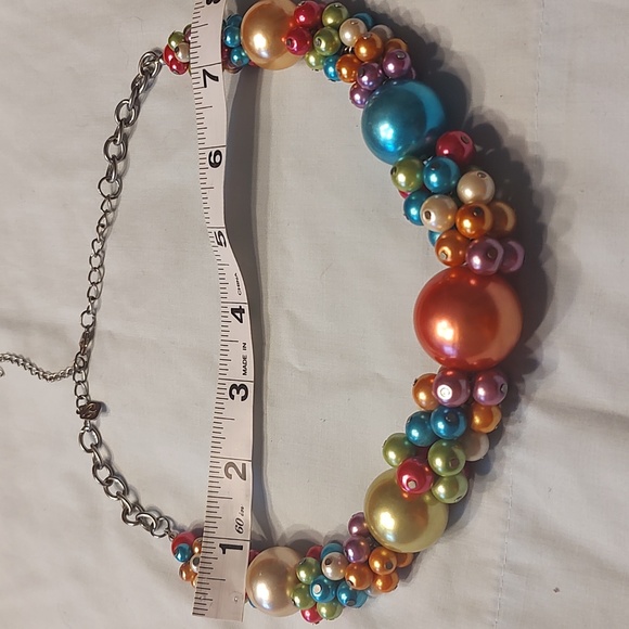 Fun rainbow bead statement necklace & Bright Pink Iridescent Layering Necklace - Picture 6 of 11